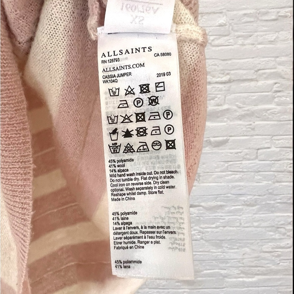All Saints Cassia Jumper Striped Oversized Pink and Cream Size XS - Picture 10 of 12